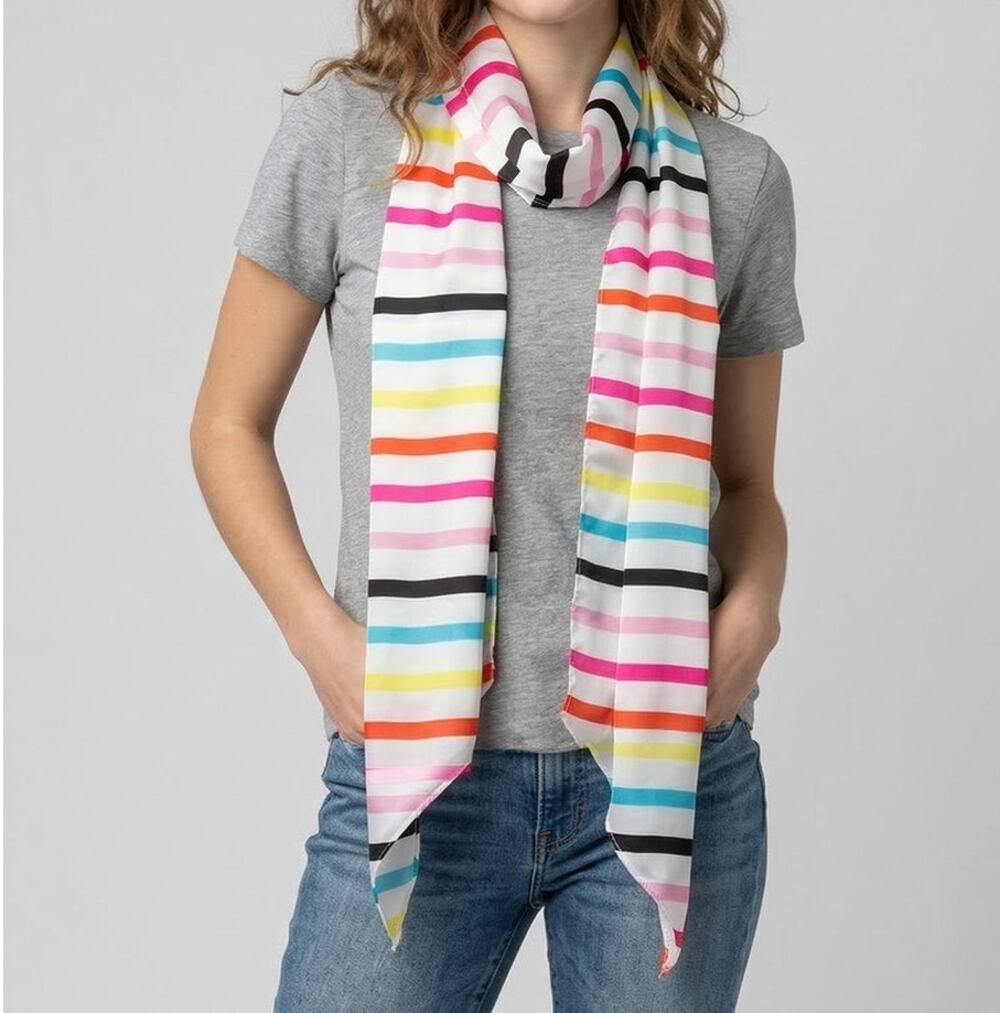 Lightweight Neck Scarf Striped Satin Blue Red Yellow Pink Black 5.5" x 60"